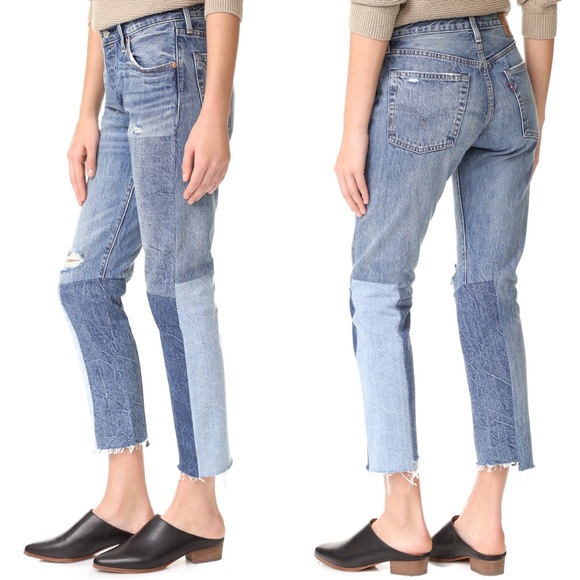 NWT Levi’s 501 Patchwork Ragged Lands Denim Jeans - Picture 2 of 8